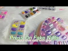 Oem Odm Kids Press On Fake Nails Colorful Ready To Wear False Nails With Plastic Ring