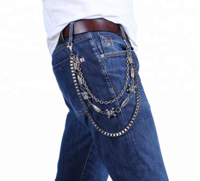 China Essential Double Chain Western Punk Hippie Waist Hiphop Skull Metal Pants Chain for sale