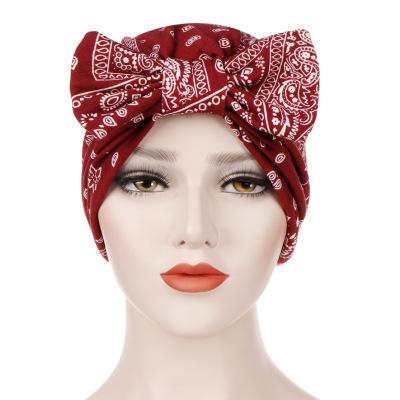 China Fashion Wholesale New Fashion Women The Turban Scarf Bowknot Print Fashionable Muslim Indian Turban Scarf For Women for sale