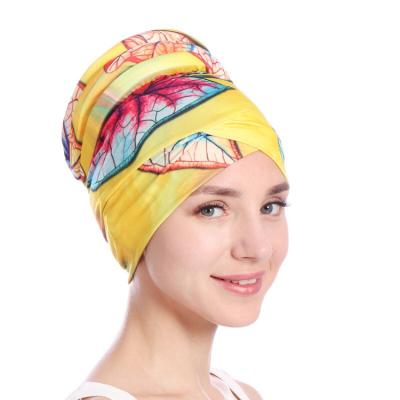 China Fashion Hot Sale Leaves Print Multicolor Beanie Cancer Muslim Turban Hair Wrap Cap Scarf for sale