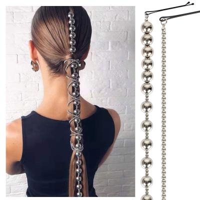 China Fashion Trend Hair Jewelry Accessories Elegant Handmade Beaded Irregular Silver Pearl Waist Word Clip Hair Chain Chain for sale