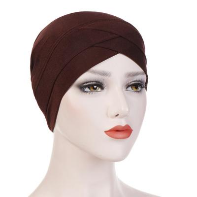 China Fashion Women's Turban Headwear Cotton Wrap Hijab Hat Solid Color Soft Criss Cross Stretchy Headscarf Muslim Turban Hat for sale