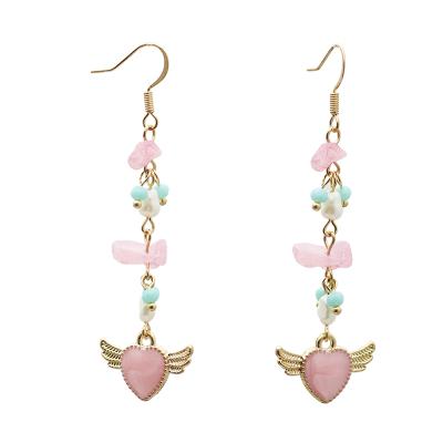 China FASHIONABLE Hot Selling Girls Pink Heart Shaped Natural Stone Earring Long Pearl Stone Bead Drop Earrings for sale