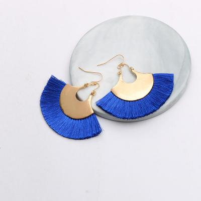 China New Alloy Wire Tassel Earrings Simple Creative Multicolor Fan Shape Hanging Hook Earrings for sale