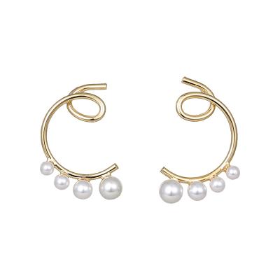 China Simple simple temperament twisted line earrings niche design pearl metal soft irregular irregular earrings for sale