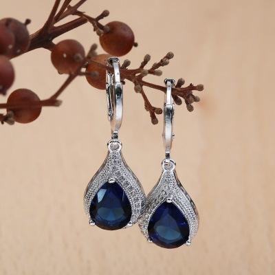 China Latest Fashion Popular Wholesale Ladies Blue Crystal Drop Earrings For Women Copper Jewelry for sale