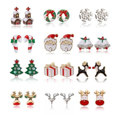 China Wholesale Cute Cute Metal Santa Stud Earrings Christmas Bell Deer Earrings for sale