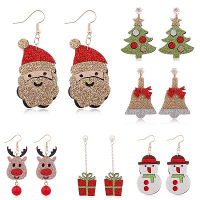 China Cute Hot Sale Christmas Handmade Cute Gift Felt Earrings Snowman Elk Bell Drop Earrings for sale