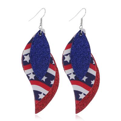 China 2020 New Double Layer American Flag Hook Earrings Simple Hanging PU Drop Double Sided Leather Earrings for sale