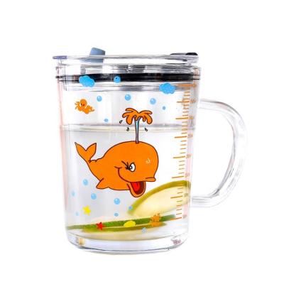 China Viable Can Be Customized Style Glass Gauge Cups With Airtight Lid And Straw Kids Drink Cup for sale