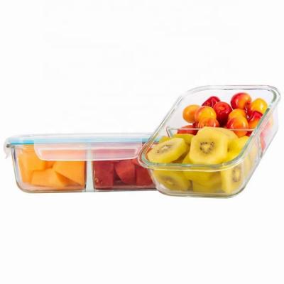 China 2020 Sustainable Top Selling New 2 Compartment Microwave Safe High Borosilicate Rectangle Glass Food Container for sale