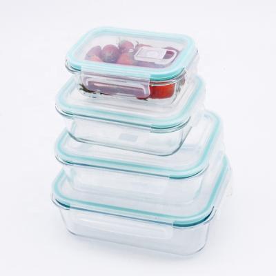 China 2020 Viable High Quality Pyrex Borosilicate Glass Lunch Box With Lock Lid Set Of 4 for sale