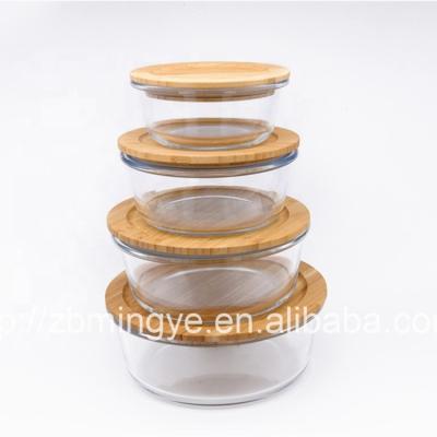 China New stocked! round glass food container with decal / heat resistant food container for sale