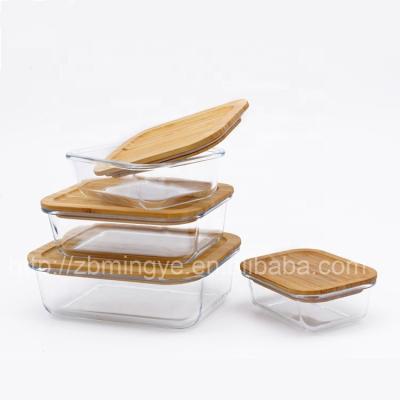 China Wholesale Viable Microwave Safe Rectangular Glass Food Airtight Container With Lid Cover Bamboo Food Storage Container for sale