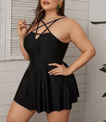 China 2020 Star Pentagon Breathable One Piece Black Cross Swimsuit Straps Plus Size A Line Swimming Dress for sale