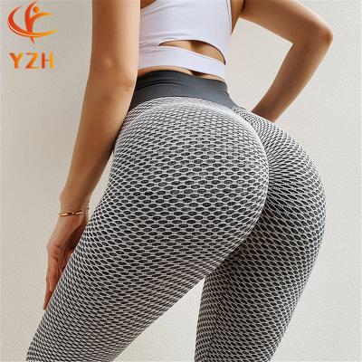 China Sexy grid yoga leggings crac! crack! Sports Antibacterial Elastic Quick Dry Waist Control Tummy Control Butt Lifter for sale