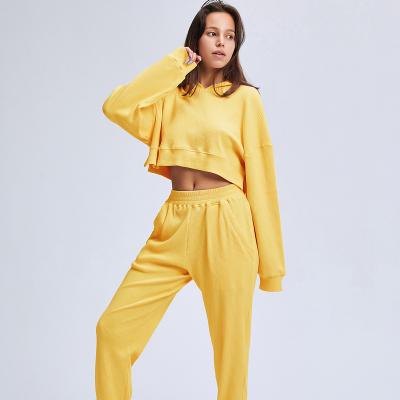 China Breathable Women's Cropped Hoodie Long Sleeves Crop Crop Tops With Hooded Pant Set for sale