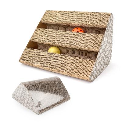 China Hot Sale Innovative Triang Shape Cat Scratch Board Corrugated Hot Selling Cat Cardboard Scratcher Toy Bed E-commerce Pet Supply Store for sale