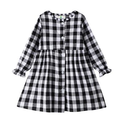 China Wholesale Anti-wrinkle Kids Clothes Fashion Long Sleeve Black Plaid Casual Dress For Girl for sale