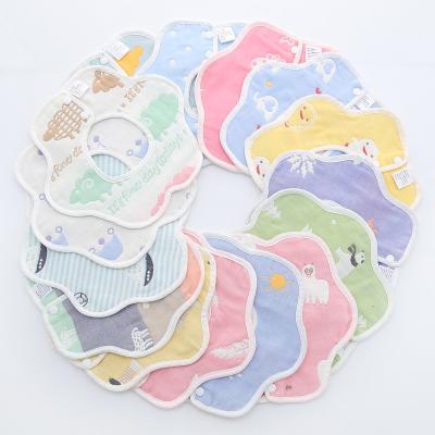 China 6 Layers Washable Cotton Gauze Pure Towel Cotton Saliva Flower Shape Infant Apron Burping Kids 360 Degree Rotating Petal Bib Baby Bibs for sale