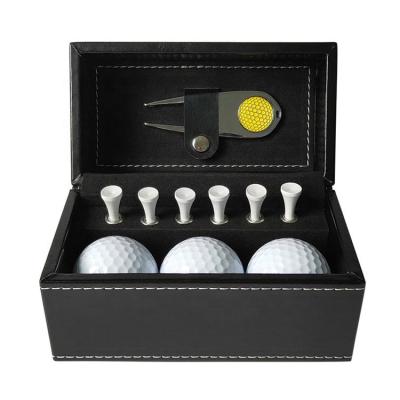 China PU Wooden Case With Tee Ball Toss Fork Custom Golf Promotional Gifts for sale