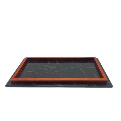 China Sustainable Modern Cheap Rectangular Wooden Resin Wood Combination Sawtru Marble Tray for sale