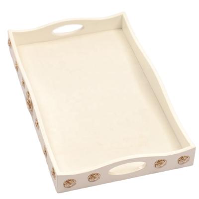 China 2021 Handmade Wooden Painting Tray With Handle Rose Pattern Serving For Hotel for sale