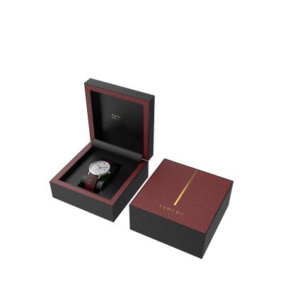 China Recyclable Luxury Packaging Lacquered Wooden Leather Watch Case Gift Packaging Box for sale