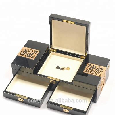 China Ring Customized Logo Handmade Wooden Necklace/Earring/Bracelet Handcrafted Jewelry Gift Box With Lock for sale