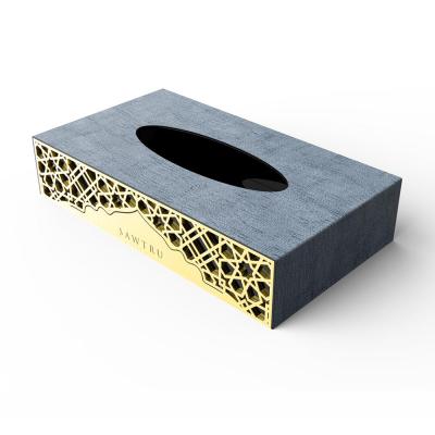 China Wholesale Luxury Recyclable Customized Engraved Wood Handmade Gold Foil Wood Tissue Box For Hotel Home for sale