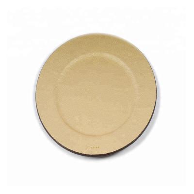 China Restaurant Sustainable Gold Special Faux Round Leather Serving Tray for sale