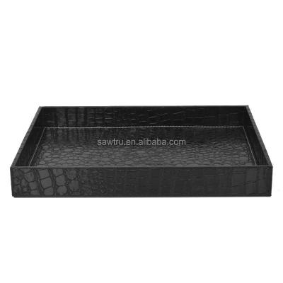 China Eco-friendly Bet Black Color Wood Faux Leather Vending Tray Tray For Home Decoration for sale