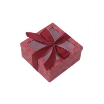 China Recycled Materials And Ribbon Flower Square Gift Box PVC Hot Selling Window Packaging Box for sale