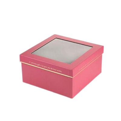 China Luxury Recycled Materials Gold Stamp Paper Flower Packaging Box With PVC Window And Ribbon for sale