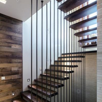 China 2022 New Customized Modern Design Solid Wood Staircase Interior Black Floating Kits for sale