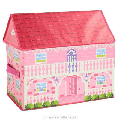 China Sustainable Making Kids Pink House Shaped Non Woven Fabric Toy Storage Box for sale