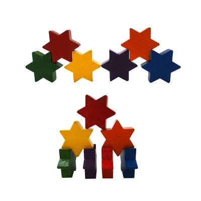 China Wood Kids Colorful Wooden Toy 30 Pcs 6 Colors Wooden Six-pointed Star Blocks Star Shape Blocks for sale