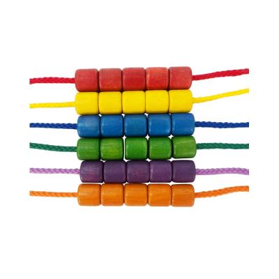 China Building Toy 6 Colors 12mm Wooden Barrel Beads Building Block DIY Wooden Lacing Educational Toys for sale