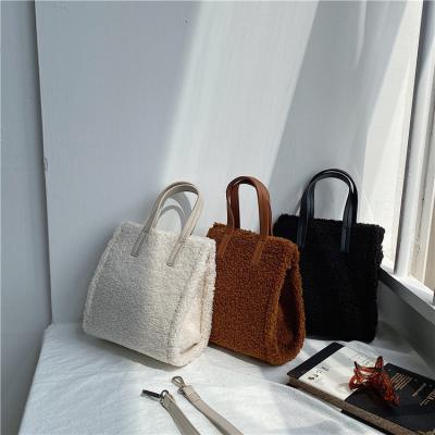 China Square Plush Fashion Women's Handbag Small Purse Winter Ladies Shoulder Messenger Plush Hand Bags Women for sale