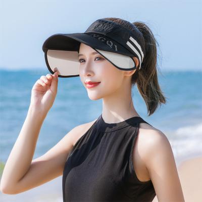 China Custom Cheap Cool Large Brim Shade Hat Striped Running Sunvisor Printed Logo Sports Sun Visor Hat For Adults for sale