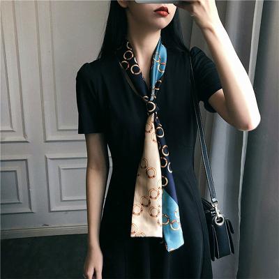 China New Designer Scarf Neck Scarf Custom Styles Soft Silk Print Women Blue Silk Feeling Scarves Manufacturers for sale