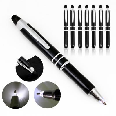 China Promotional Type Pen Brand New Signature Pen Metal Cap Black Body With Stylus Custom Logo Ink Flashlight And Bulb Ballpen Tip for sale