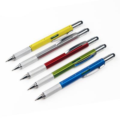 China office & School Pen Custom Logo 6 In 1 Multi Function Multifunctional Pen With Two-Head Screwdriver Ruler Spirit Level Multitool Gifts for sale