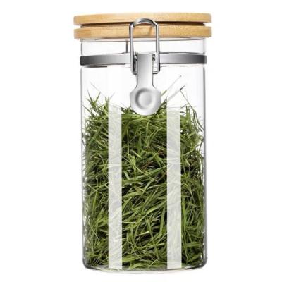 China Freshness Preservation Container Bottles Bangs Clear High Borosilicate Glass Food Storage Jar With Hinged Bamboo Lids for sale