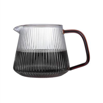 China Coffee Kettle Logo Custom High Borosilicate Glass Vertical Stripe Viable Reusable Glass Coffee Pot Teapot for sale