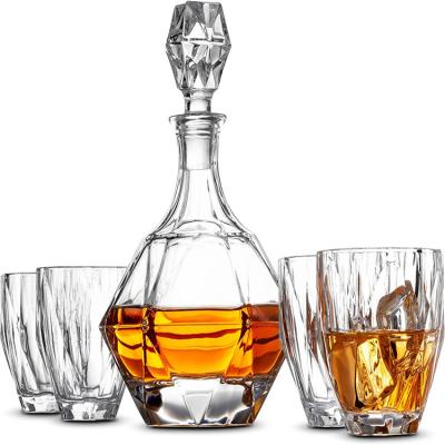 China High Quality European Style 5-Piece Whiskey Decanter And Glass Set Exquisite Diamond Design Liquor Decanter For Gift for sale