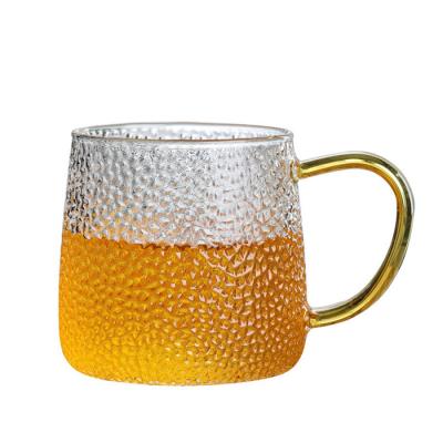 China 15 Ounce Viable Clear Hammer Glass Milk Mug With Handle Wholesale Custom Logo For Household Beer Juice Cup for sale