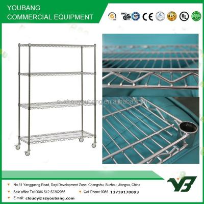 China 2015 Hot Selling NSF 150KGS 60x24 Inch Heavy Duty 4 Layer Chrome Hospital Wire Tire Rack With Wheels (YB-WS018) for sale