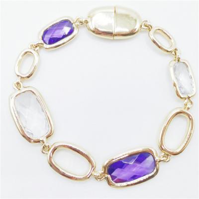 China Korean Romantic Purple Wedding Fashion Amethyst Blue Crystal Heart Chain Bracelet For Women Wholesale Romantic Gift for sale