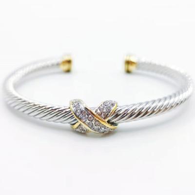 China Fashion Personality Simple Design Cuff Bangle X Bracelet Twist Cable Wire CLASSIC Female Open Bracelet For Women for sale